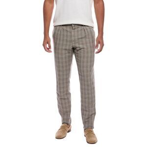 Slowear Mens  Linen-Blend Single Pleat Regular Fit Pant, Brown